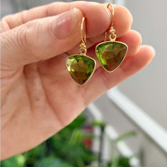 Jewelry - Gold Drop Green Peridot Earrings18k gold over Sterling silver